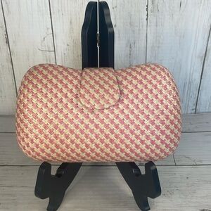 Banana Republic Vintage Cream and Pink Woven Hard Shell Clutch